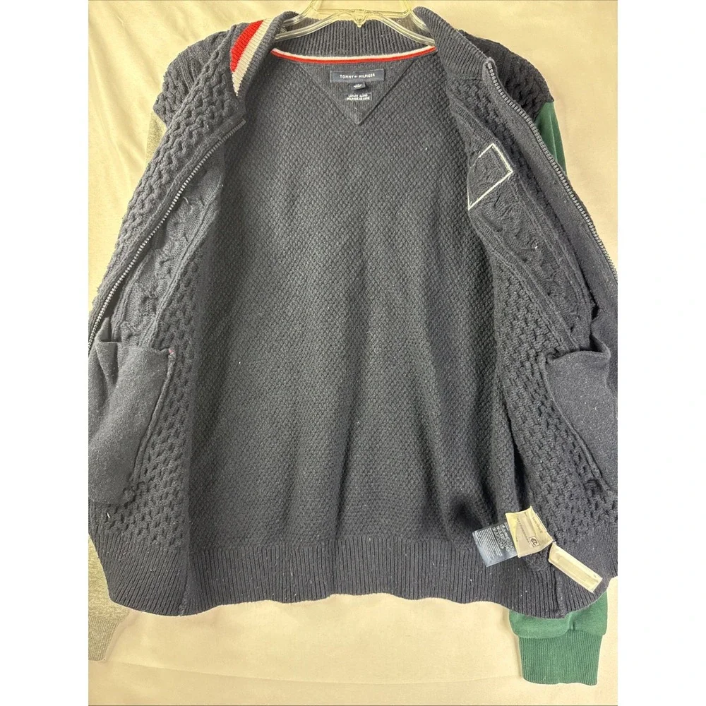 Tommy Hilfiger Cable Knit Weave Full Zip Sweater Bomber‎ Multicolor Mens Small S